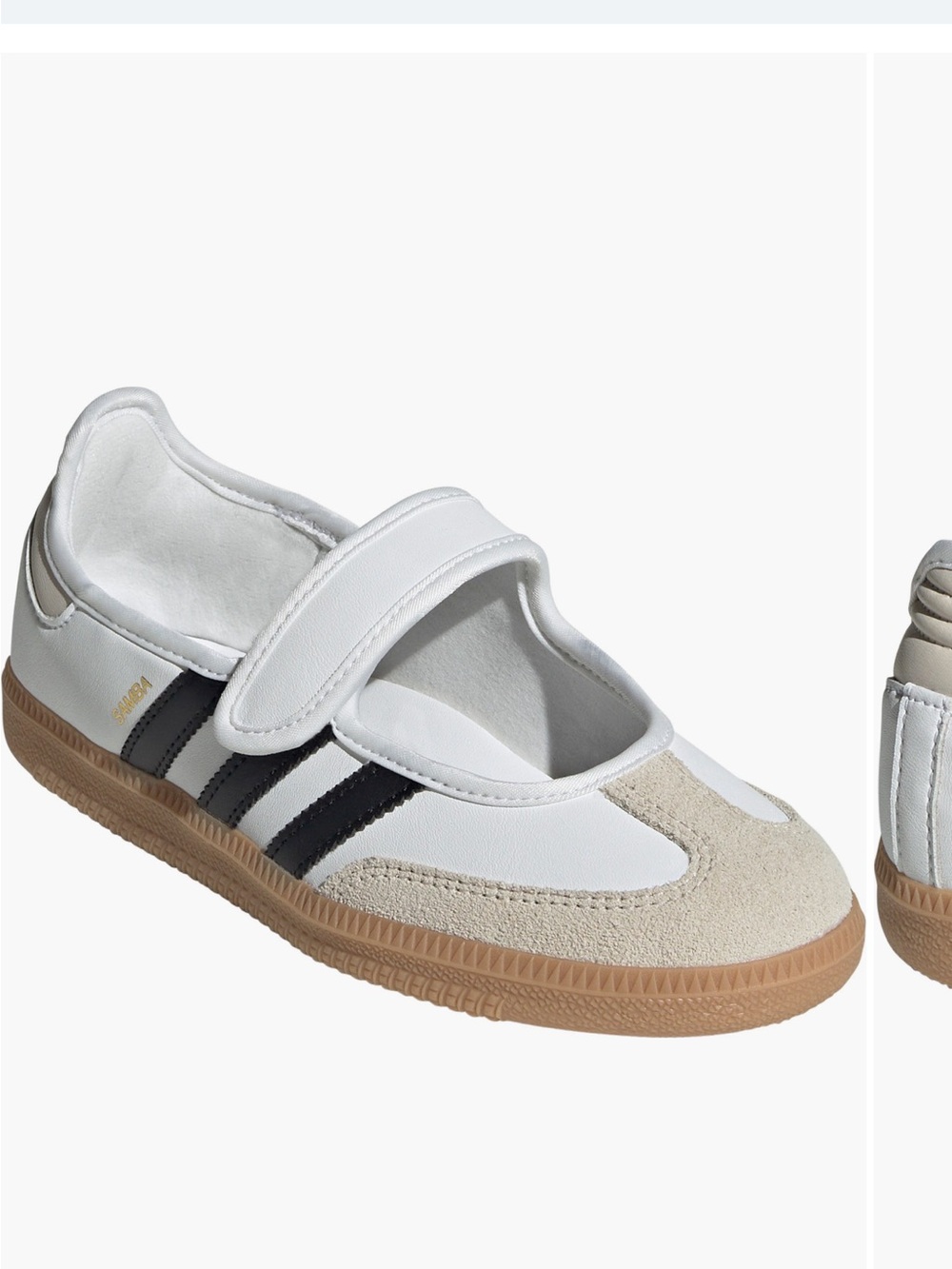 adidas Kids Mary Jane Sneakers in White/Black/Tan Gum size 7 adult women